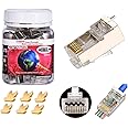 PETECHTOOL RJ45 CAT6a Cat6 Connector with Grounding Buckle Gold Plated 8P8C Grounded Pass Through Shield Plug 50PC(External grounding)