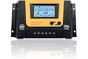 NUOFUWEI 30amp Solar Charge Controller 12V 24V 36V 48V Auto,PWM Solar Controller 30A with Backlit Display, Temperature Sensor,4 USB Ports, Fit for MAX 1560W Solar Panels Gel Sealed Flooded and Lithium Battery