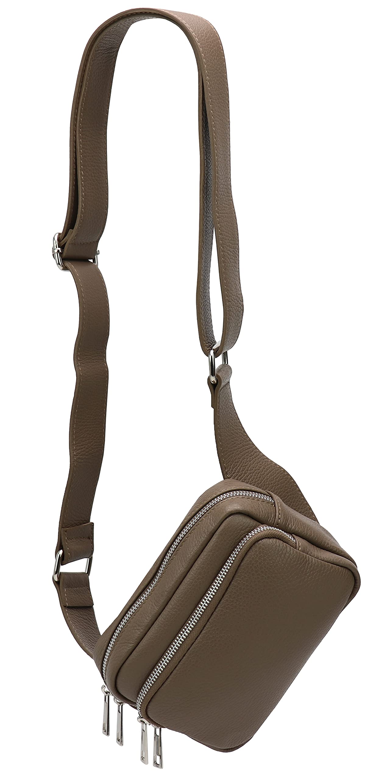 SH Leder Jisoo G412 Genuine Leather Waist Bag for Festival Travel Bum Bag Medium Crossbody Bag Women Leather Bag 18 x 13 cm, Dark taupe, M