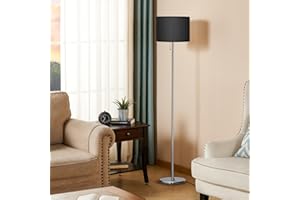 Ambimall Floor Lamp for Bedroom, 3 Color Temperature LED Floor Lamp with Pull Chain Switch, Modern Silver Standing Lamps for Living Room, Office, Kids Room, Reading(Black Shade)