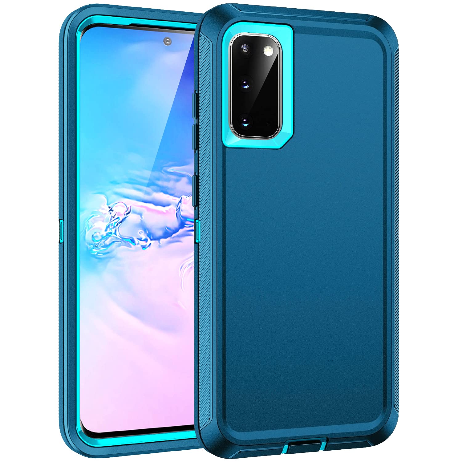 Mieziba for Galaxy S20 5g Case,Shockproof Dropproof Dustproof 3-Layer Full Body Protection Rugged Heavy Duty High Impact Hard Cover Case for Galaxy S20 6.2 inch,Turquoise