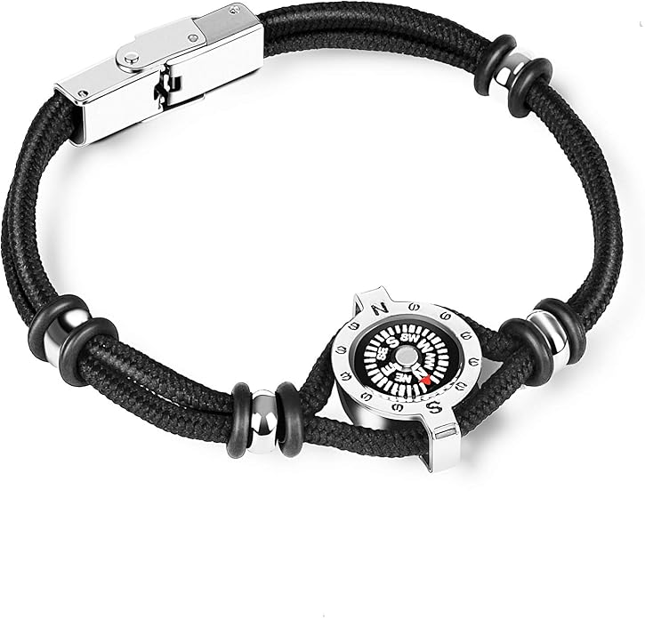 NJ Navigation Compass Bracelet for Men Stainless Steel Paracord Rope