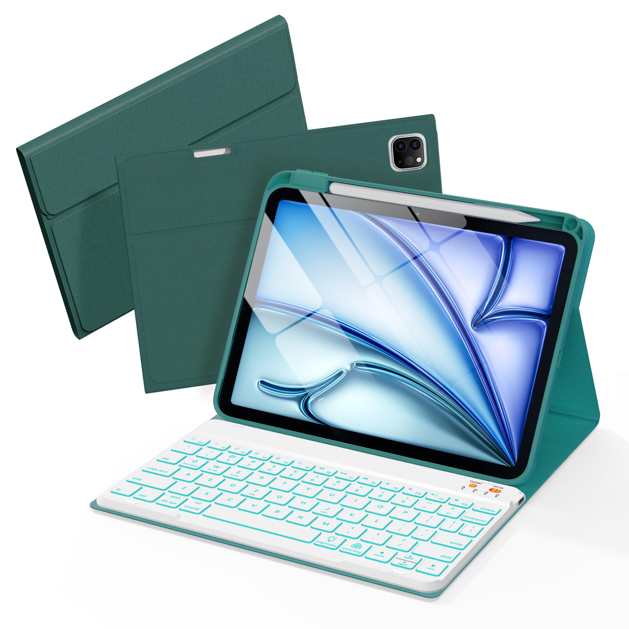 Photo 1 of Senyoson Keyboard Case for iPad Pro 12.9 inch (4th,5th, 6th Generation) & New Air 13 inch M2 /M3 (NOT for 13 PRO M4) - Wireless Detachable Keyboard- Pencil Holder, with Auto Sleep/Wake Function, Cyan