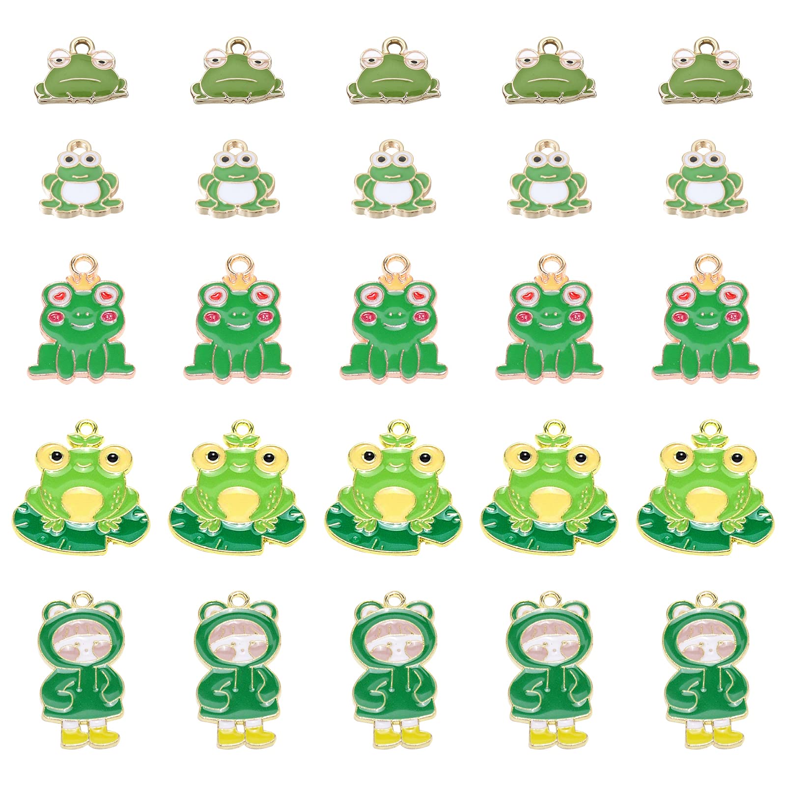 Beebeecraft 1 Box 30Pcs 5 Style Enamel Frog Charms Metal Animal Dangle Pendants Green Frog Jewelry Findings for DIY Handmade Bracelet Necklace Earring Supplies — image 1
