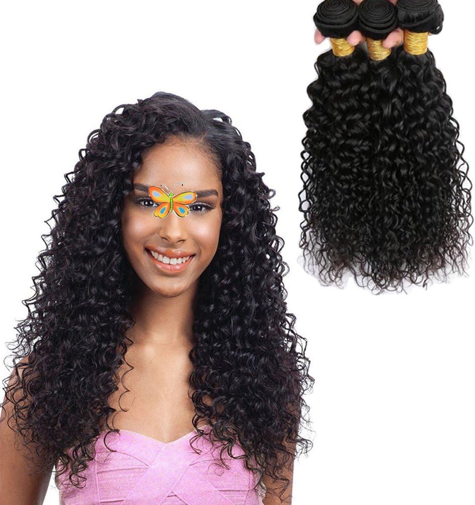 JINREN Brazilian Virgin Hair Curly Hair Bundles 14 16 18inch Full Head Set Curly Brazilian Hair Bundles Unprocessed Virgin Human Hair Weave Natural Black