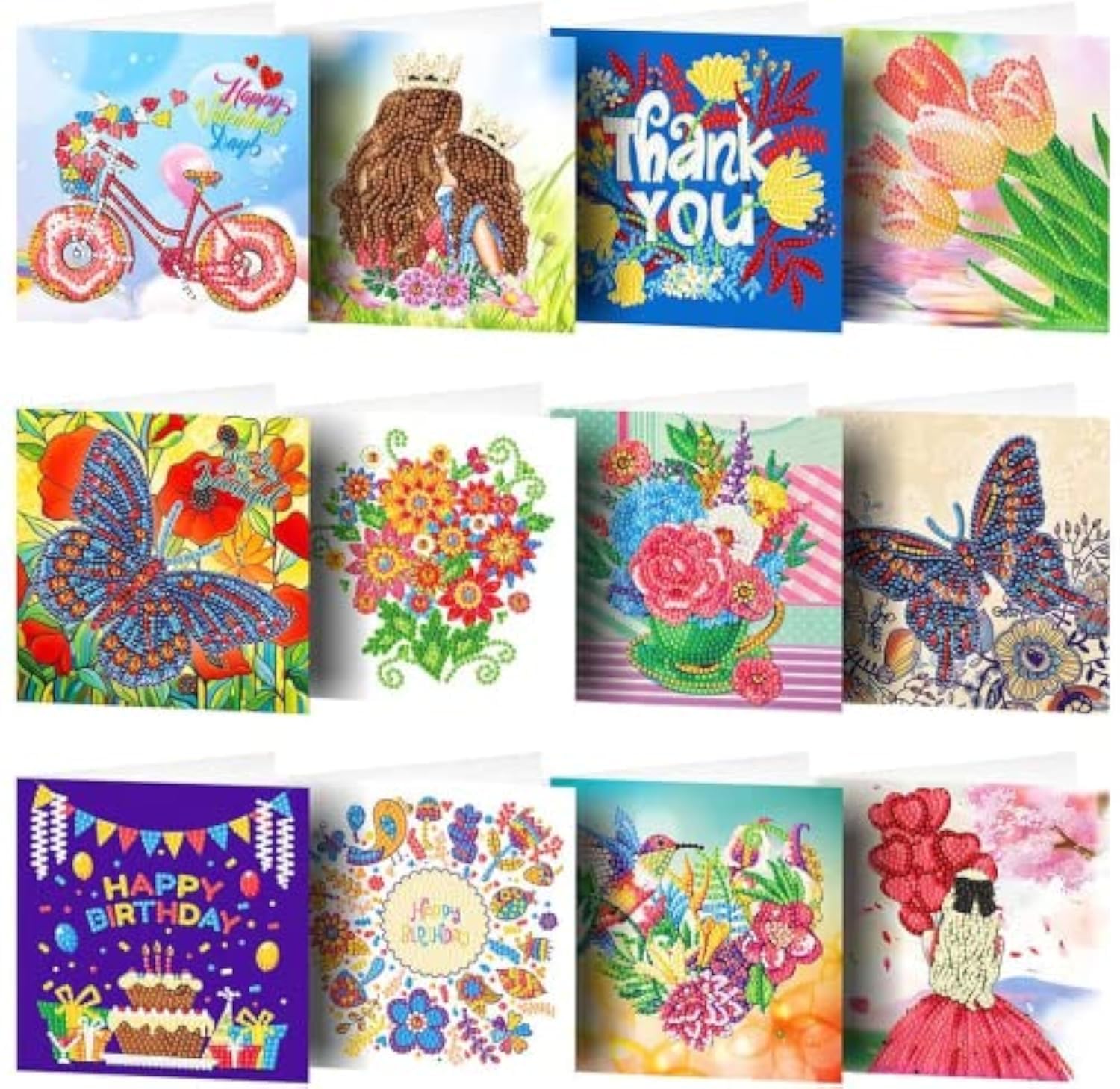 VNSTKWW 12pcs 5D DIY Diamond Painting Greeting Card - Hinestone Embroidery Arts Craft Cards Kits Postcard with Blank Envelopes For Birthday Mother's Day Thanksgiving Cards Christmas Kids Crafts Gift