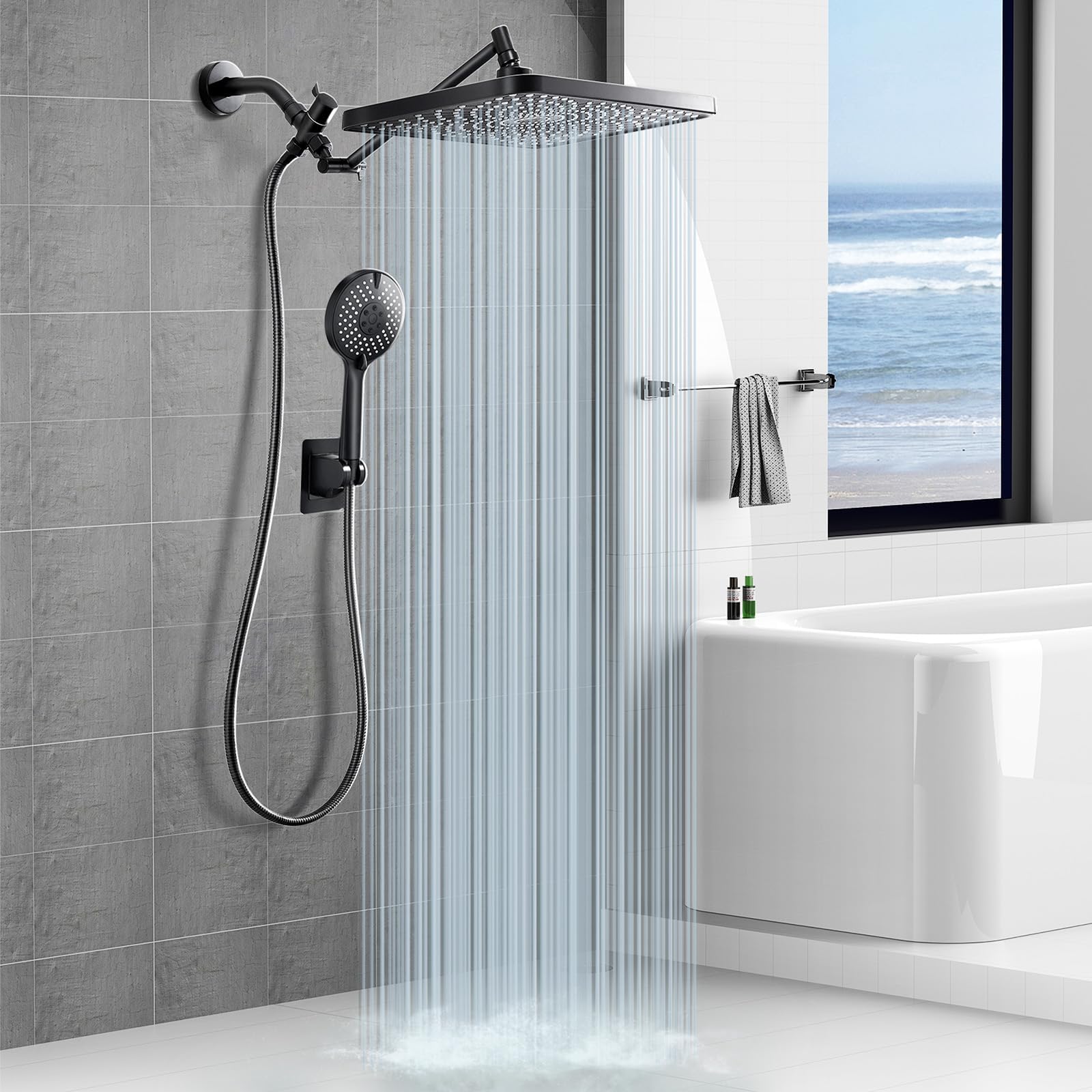 Photo 1 of **MISSING ASSEMBLY PIECE(S)***Jafeton Premium 12.2" Rain Shower Head with Handheld Spray, Updated High Pressure Rainfall Shower Head with Handheld Combo, Large Rain Overhead Waterfall Showerheads | Anti-Clog Nozzles | Air-in Tech