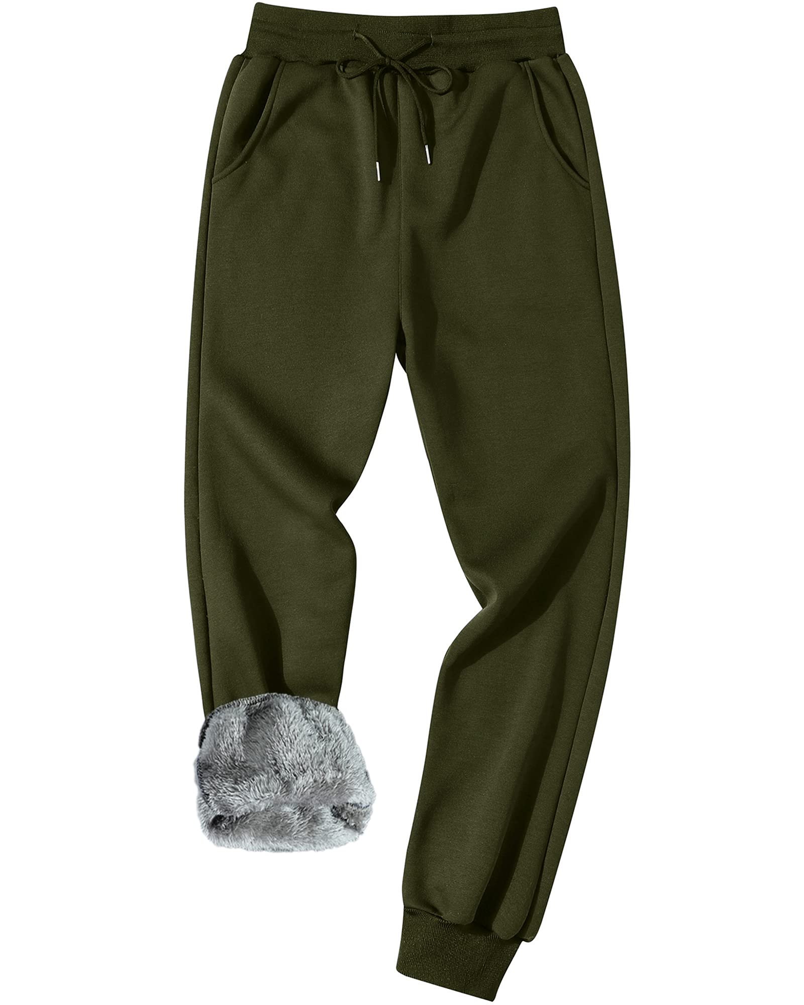 GXAMOY Men's Winter Fleece Pants Sherpa Lined Sweatpants Active Warm Thick Jogger Pants Army Green(905) 2XL Image