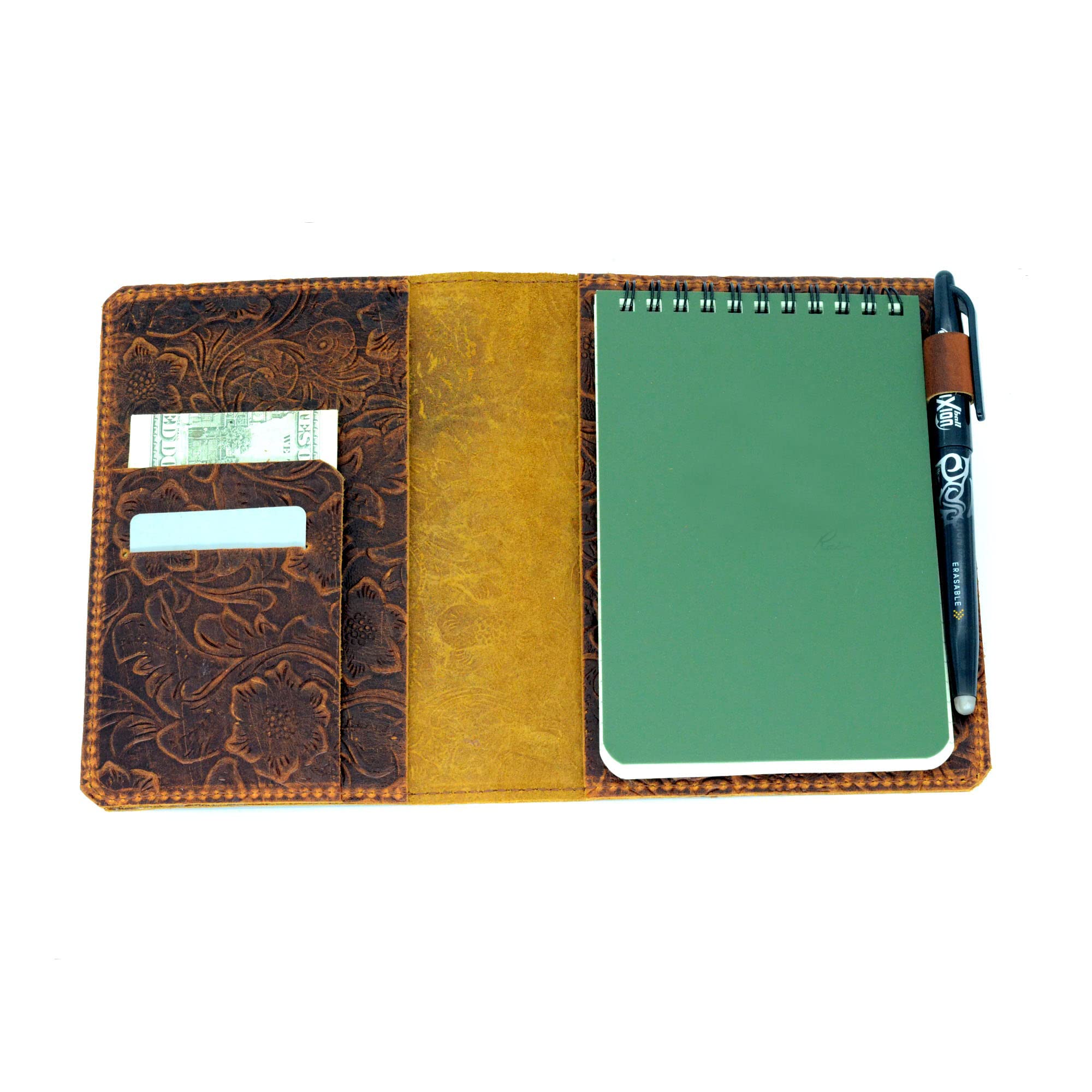 JJNUSA Compatible With Rite in the Rain Spiral Notebooks Top Bound Spiral Notebook Leather Cover for Bound Notebook Cover 4"x 6" Flower Brown