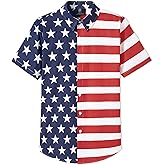 Herberton Men American Flag Button Shirt Cotton 4th of July Short Sleeve Shirts (S-3XL)