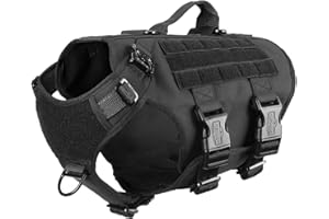 ICEFANG GN3 Tactical Dog Harness with 6X Buckle,Dog Molle Vest with Handle,3/4 Body Coverage,Hook and Loop Panel for ID Patch,No Pulling Front Clip (M (25"-31" Girth), Black)