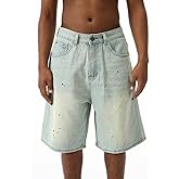 EMMIOL Baggy Jorts Men Jean Shorts Summer, y2k Grunge Denim Shorts Vintage Distressed Loose Fit Streetwear