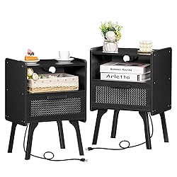 Lerliuo Rattan Nightstands Set of 2 with Charging