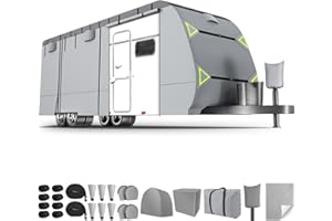 HONDONY Travel Trailer RV Cover 27-30 ft - 7 Layers Top Camper Cover Windproof Waterproof Anti-UV Toy Hauler Cover 27'-30' with Motorhome Cover Accessories Gutter Covers Tire Covers