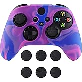 PlayVital Tri-Color Pink & Purple & Blue Camouflage Anti-Slip Silicone Cover Skin for Xbox Series X Controller, Soft Rubber Case Protector for Xbox Core Wireless Controller with Black Thumb Grip Caps