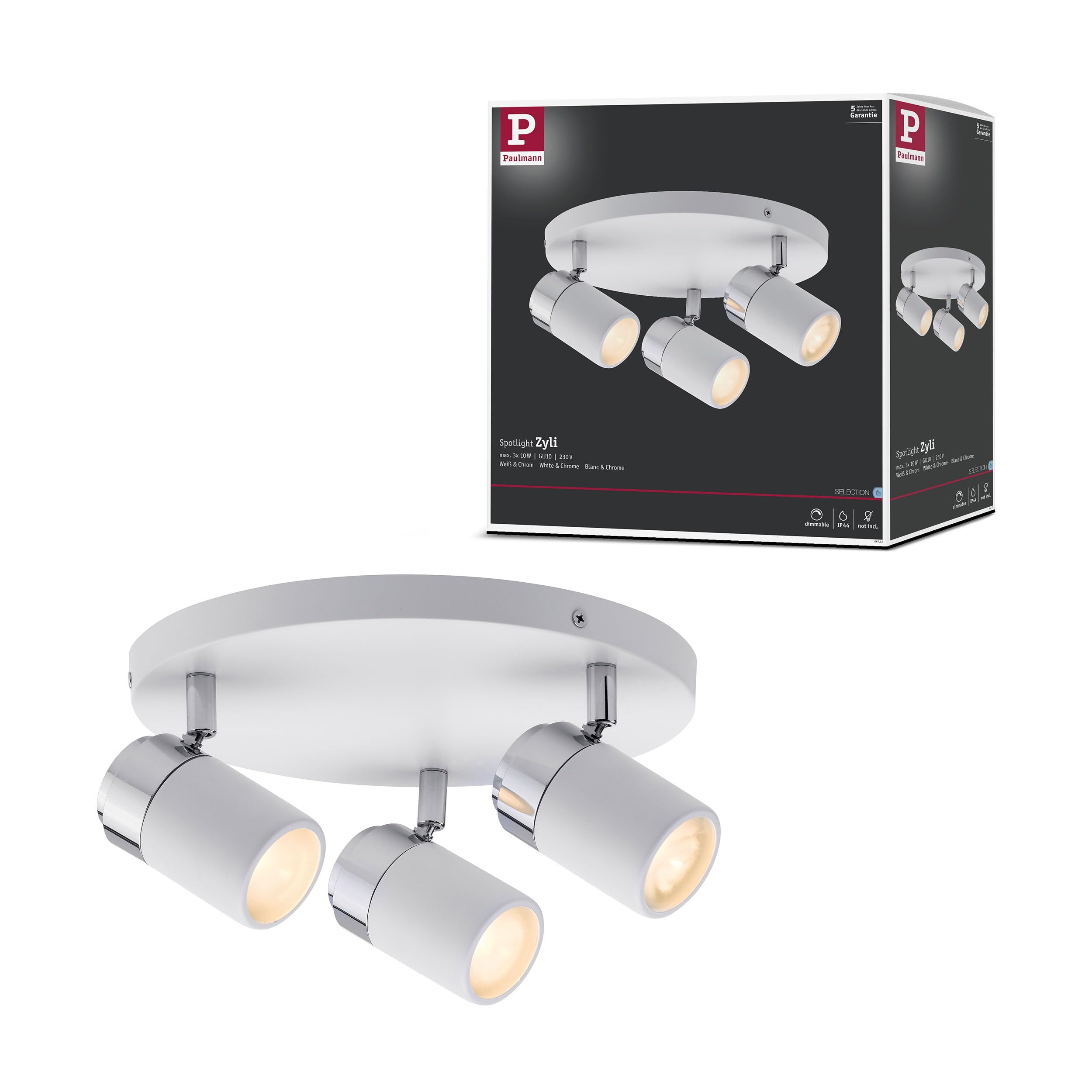Paulmann 66712 Spotlight Zyli IP44 Rondel max 3x10W GU10 White/Chrome 230V Metal