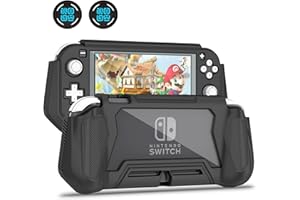 KAILFEE Protective Case for Nintendo Switch Lite, Compatible with Nintendo Switch Lite Hand Grip Case with Detachable TPU+Built-in PC Screen Protector & 2 x Thumb Grip Caps (Obsidian)[Switch Lite]