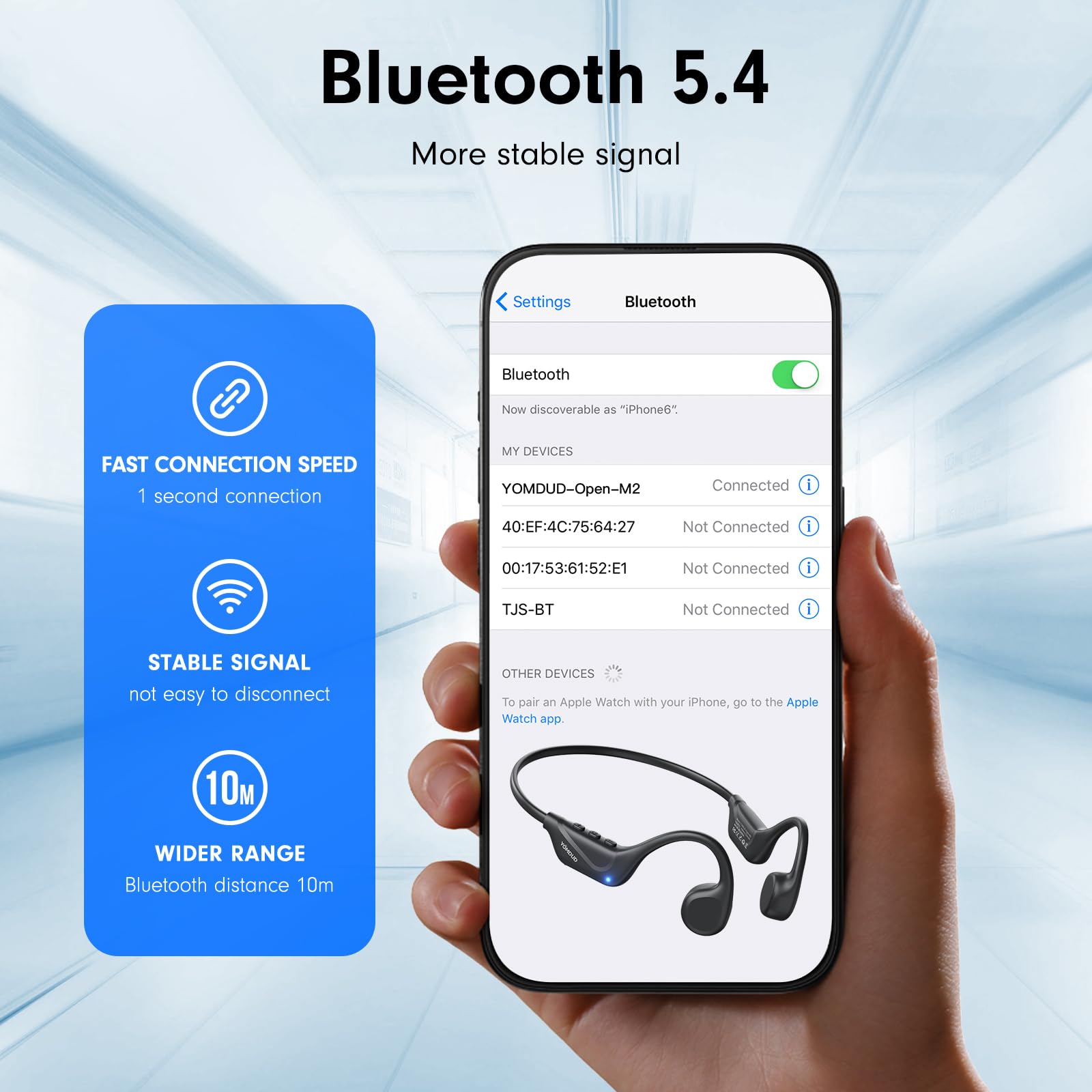 Yomdud Bone Conduction Headphones,Open Ear Headphones,Wireless Headphones with Mic,Bluetooth 5.4,10H Playtime & IPX5 Waterproof,Sports Headphone for Running & Outdoor