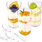 Legredic 50 Pack Mini Dessert Cups with Spoons, 3 oz Clear Plastic Parfait Appetizer Cups, Small Reusable Shooter Serving bowls for Tasting, Slanted Triangle Dessert Shot Glasses