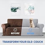 MAXIJIN 3 Seater Couch Cover Jacquard Spandex Fitted Slipcover Silver Grey view 4