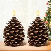 DRomance Flameless Pinecone Candles Battery Operated with 6 Hour Timer Set of 2 Real Brown Wax 3D Wick LED Flickering Pillar 