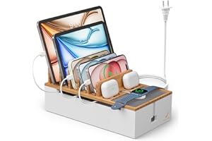 Multi Devices Charging Station, with USB Adapter and 6 Cables, Cord Organizer for Desk, Cell Phone Charger Dock to Management