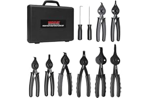 WISEUP 10-Piece Snap Ring Pliers Set, Heavy Duty Internal/External Circlip Pliers Kit with Straight Bent Pliers Hook an Pick, Straight/Bent Jaw Tips for C-Clip Ring Remover with Storage Case