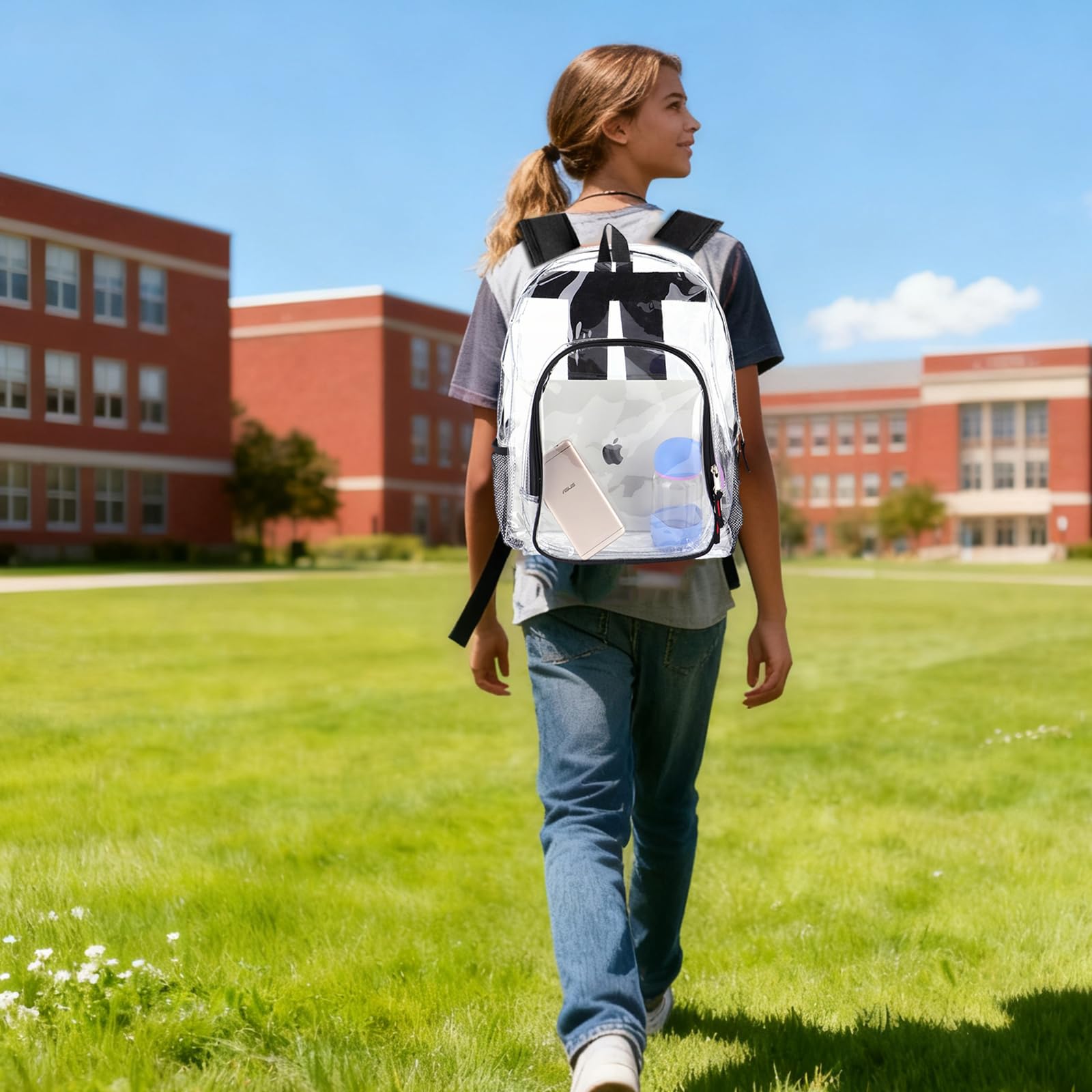 JOMPARO Clear Backpack Transparent Clear Bookbag for Boys Girls Women for School College Work Stadium, 16 inch