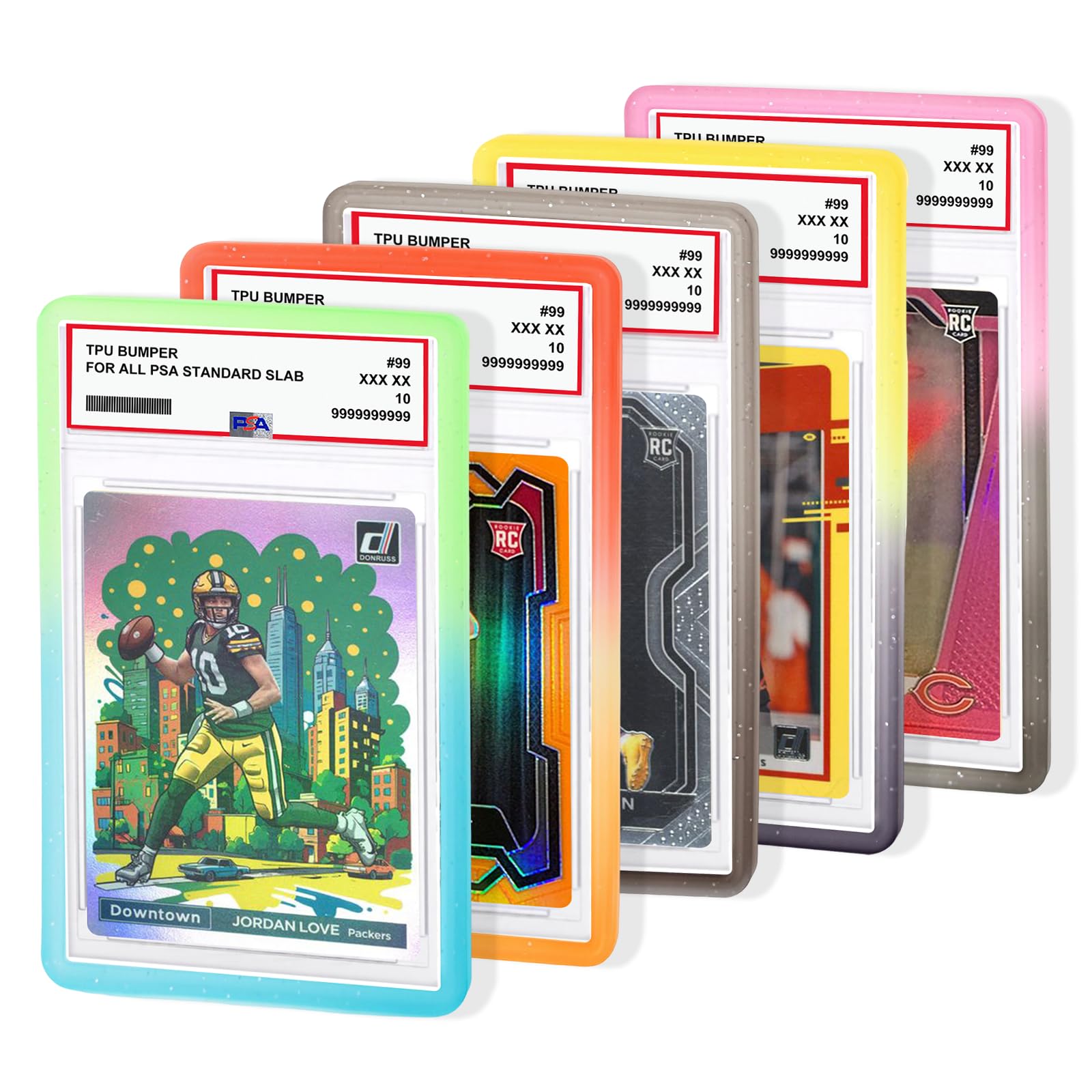 NAKIS Slab Guard for PSA Graded Cards, 5-Pack TPU Slab Protector Graded Guard Bumper Guard for PSA Graded Card Only, Gradient Color Glitter Limited Edition, (5) Multi-Color