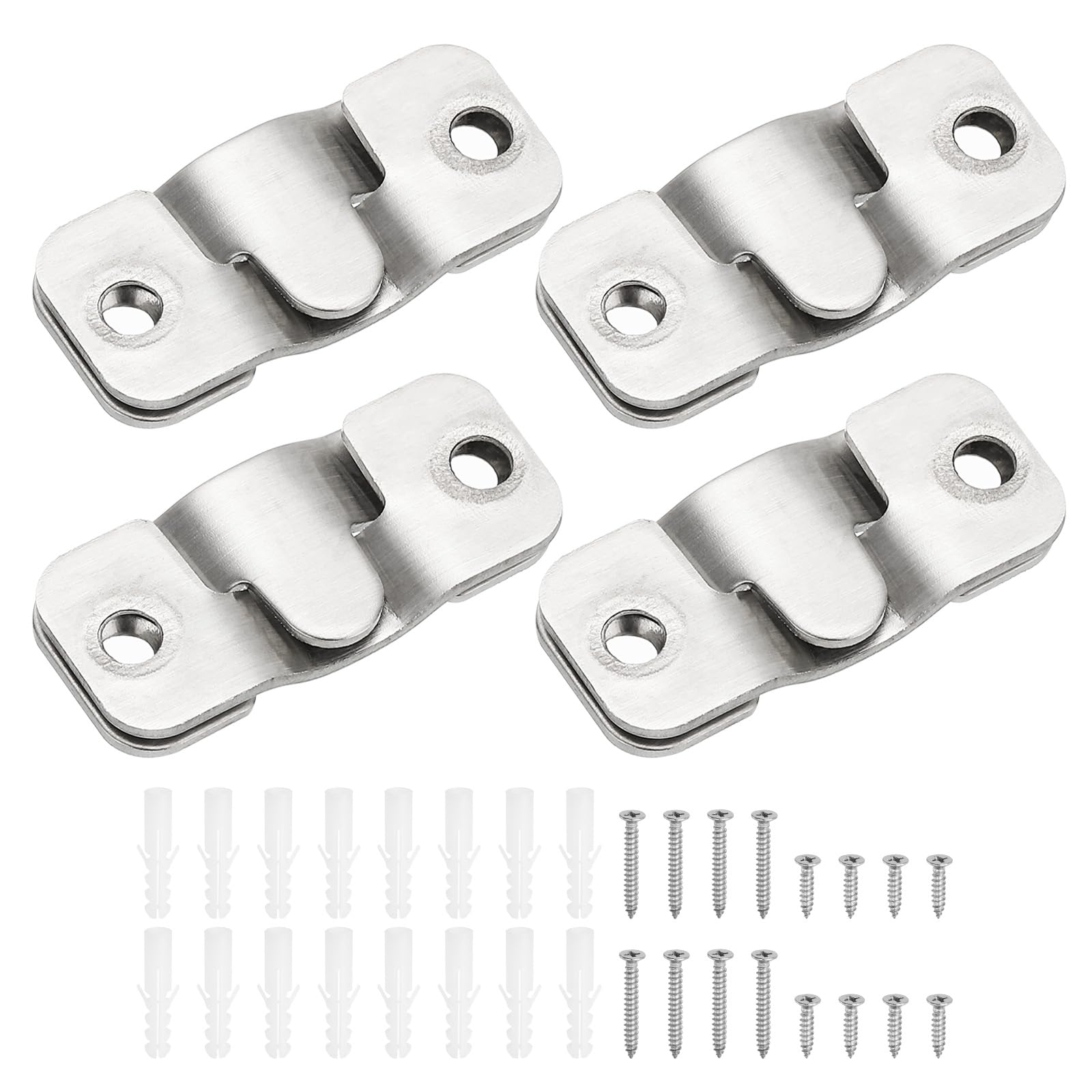 PATIKIL Flush Mount Bracket 43x19mm, 4 Pairs Interlocking Hanging Buckle Stainless Steel Wall Mount Hanger Hooks for Picture Frame, Art, Clock, Shelves, Mirrors, Silver Tone