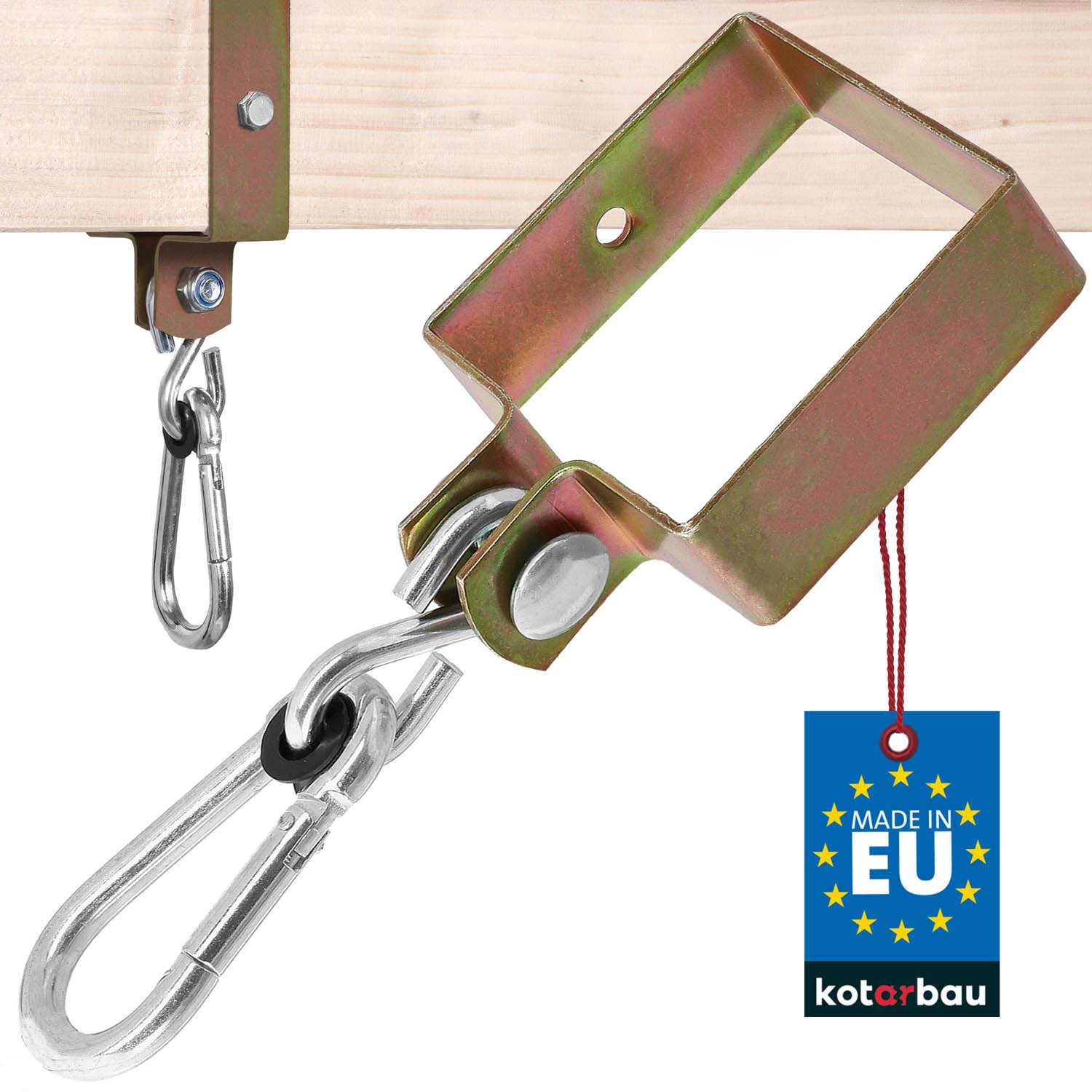 KOTARBAU® Swing Hook 90 x 90 mm Square Carabiner Hook Swing Clamp Swing Attachment Cuff Hook Yellow Galvanised Hook Holder Hook Swing