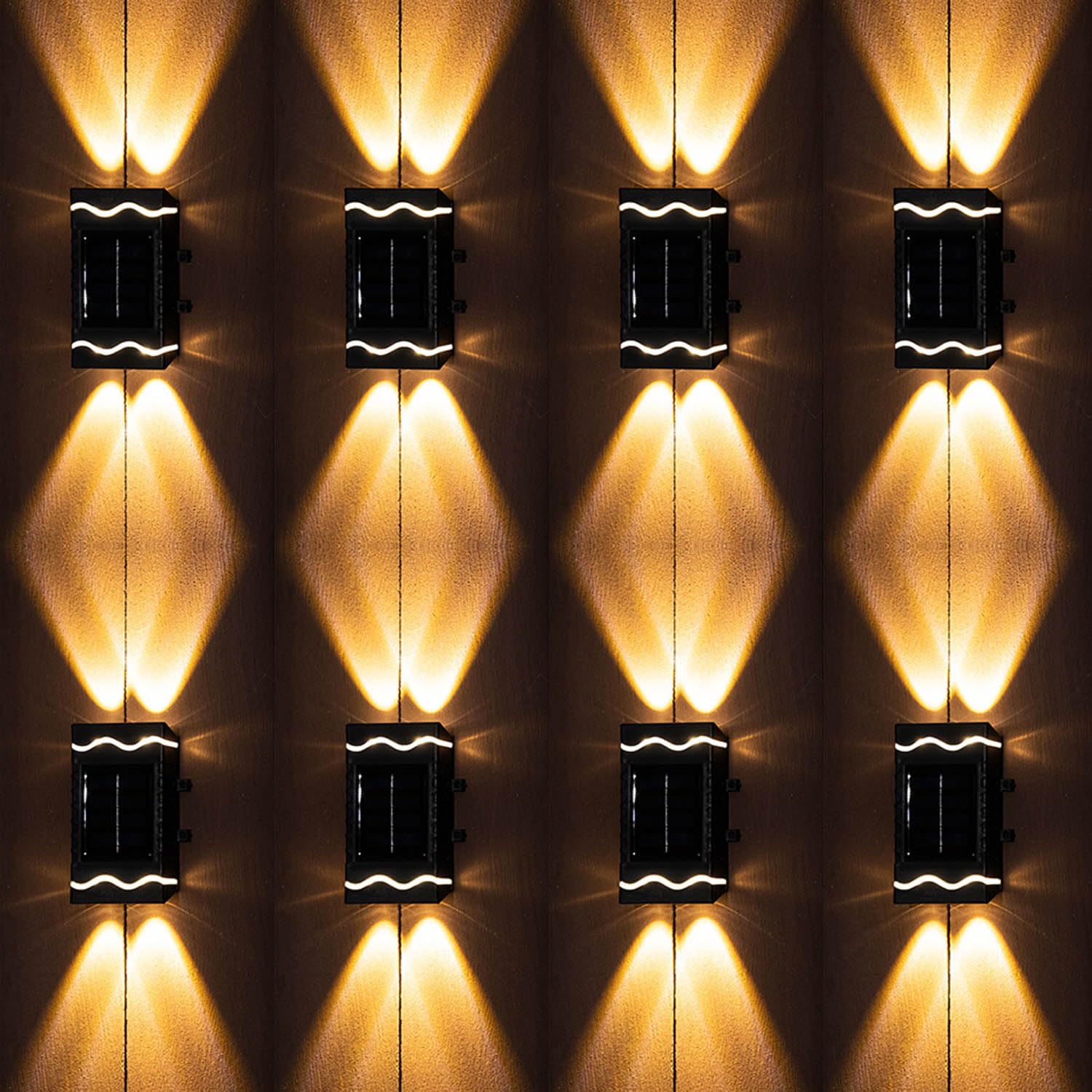 Leehui 8 Pack Solar Wall Lights Outdoor, Up and Down Front Door Lamps Waterproof Solar Fence Lights for Outside, Garden Decoration, Yard, Pathway (Warm White, 8 Pack)