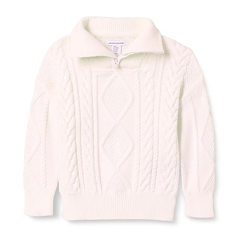 Amazon Essentials Boys' Quarter-Zip Cable-Knit Relaxed-Fit Sweater, Eggshell White, X-Small