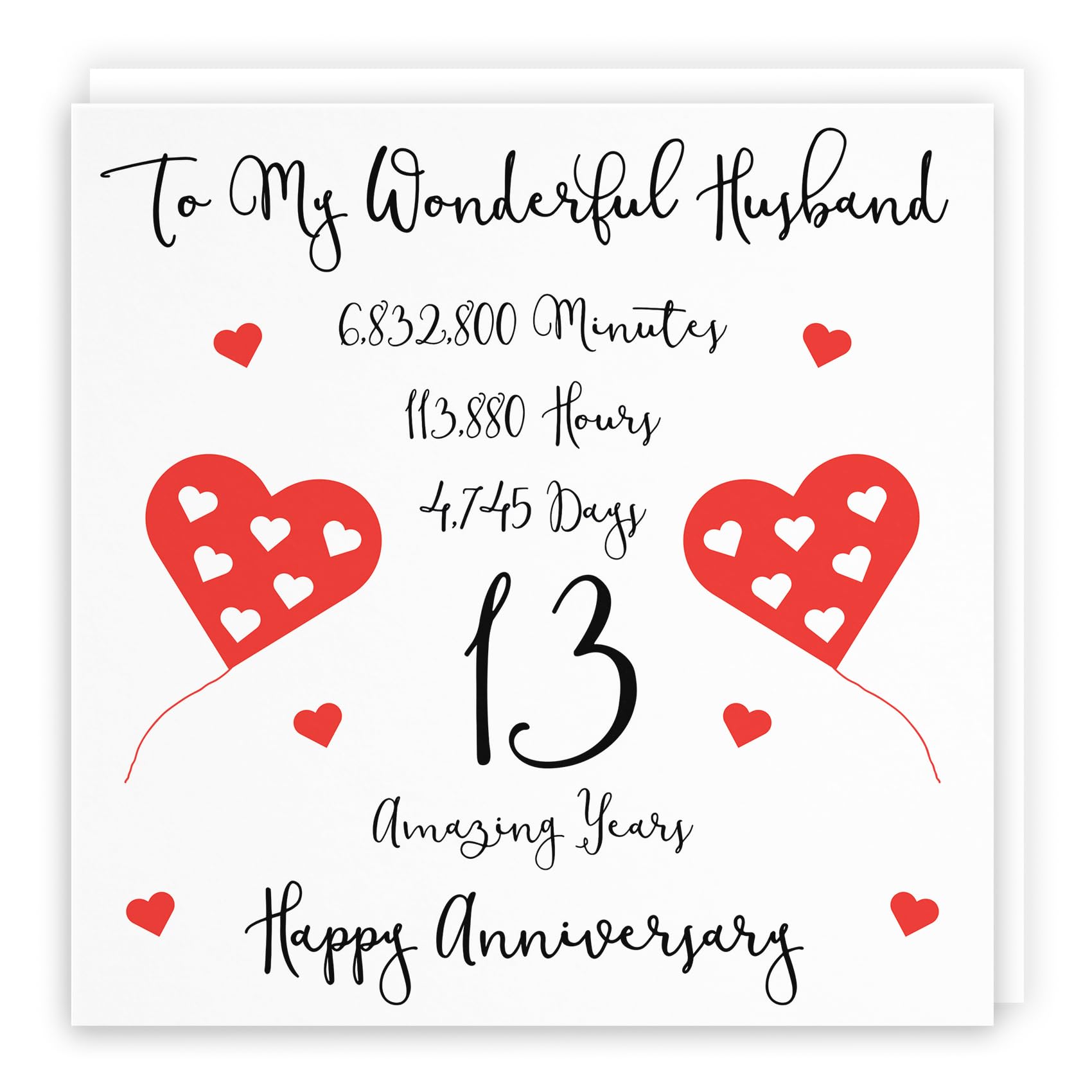 Hunts England - Romantic Husband 13th Wedding Anniversary Card - To My Wonderful Husband - 13 Amazing Years - Timeless Collection - Fun Cute Card — image 1