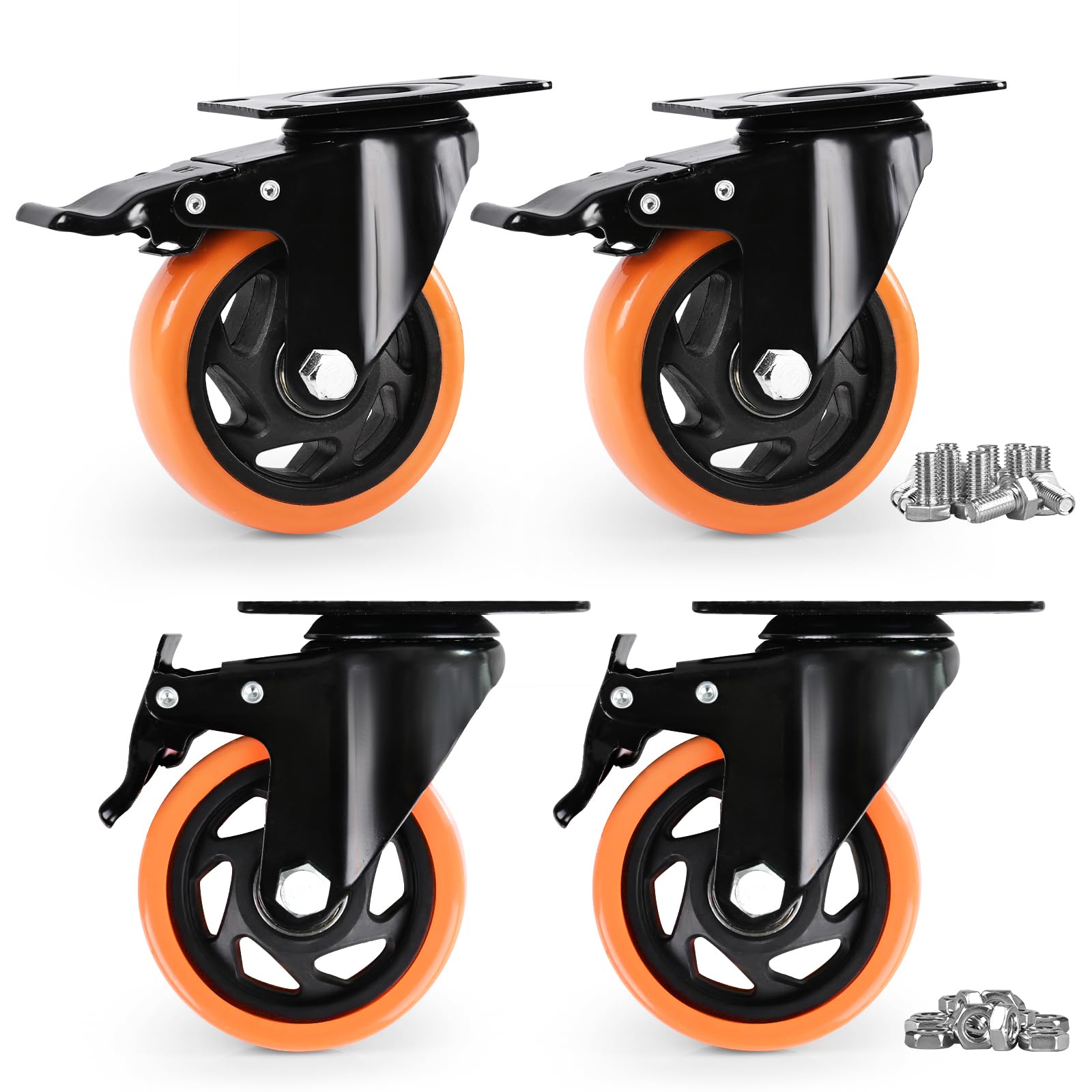 Photo 1 of Caster Wheels, Heavy Duty 4 Inch Casters Set of 4, Locking Swivel Casters Wheels for Cart, Furniture and Workbench, Orange