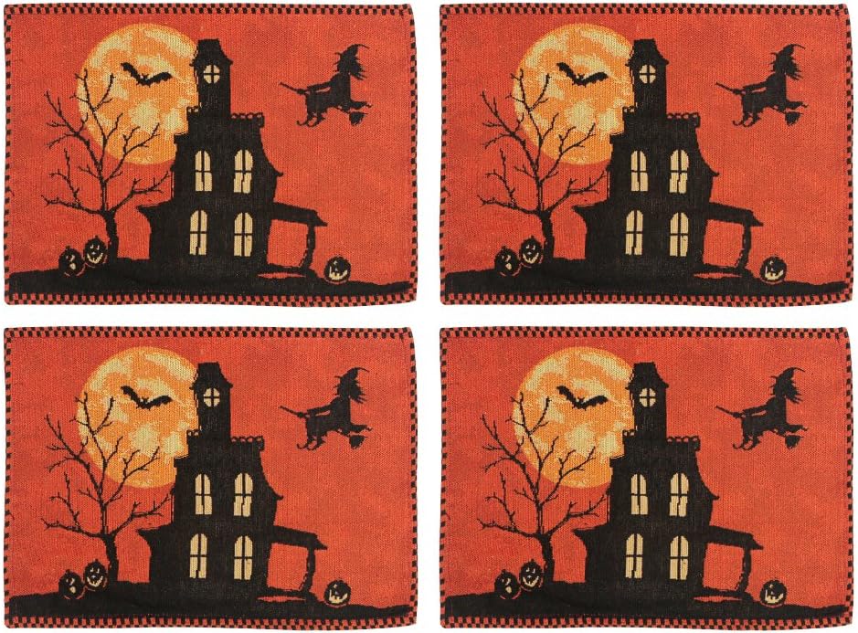 Halloween Witch Pumpkin Series Table Runner Placemat Tablecloth Decor Party Set (4PC*Placemat)