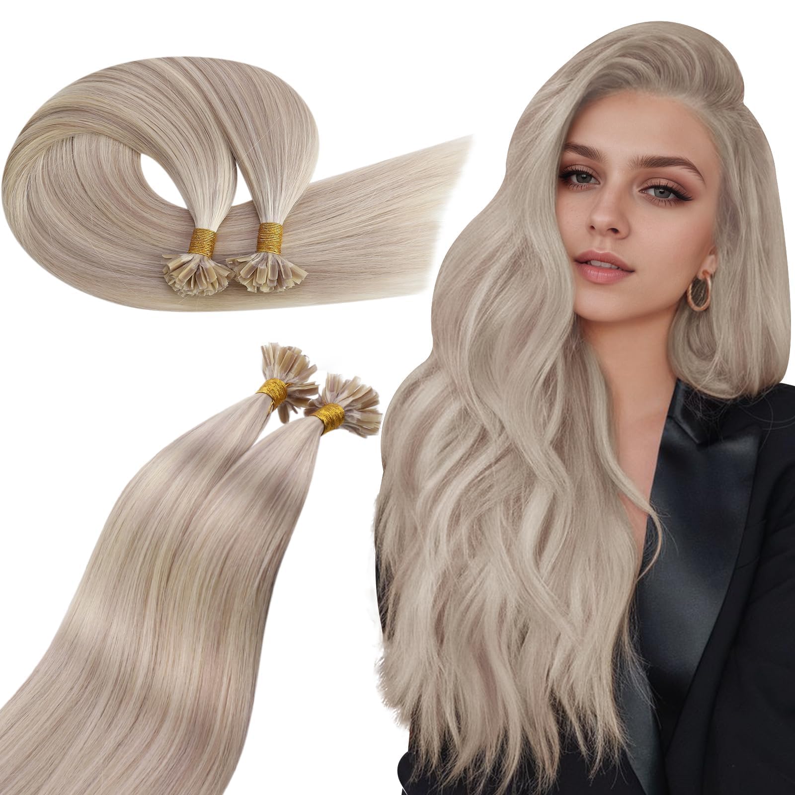 Ugeat U Tip Human Hair Extensions Highlights Blonde U Tip Hair Extensions Real Human Hair Ash Blonde Highlights Bleach Blonde for Women Everyday Use 20 Inch Hot Fusion 50S 50G โ image 1