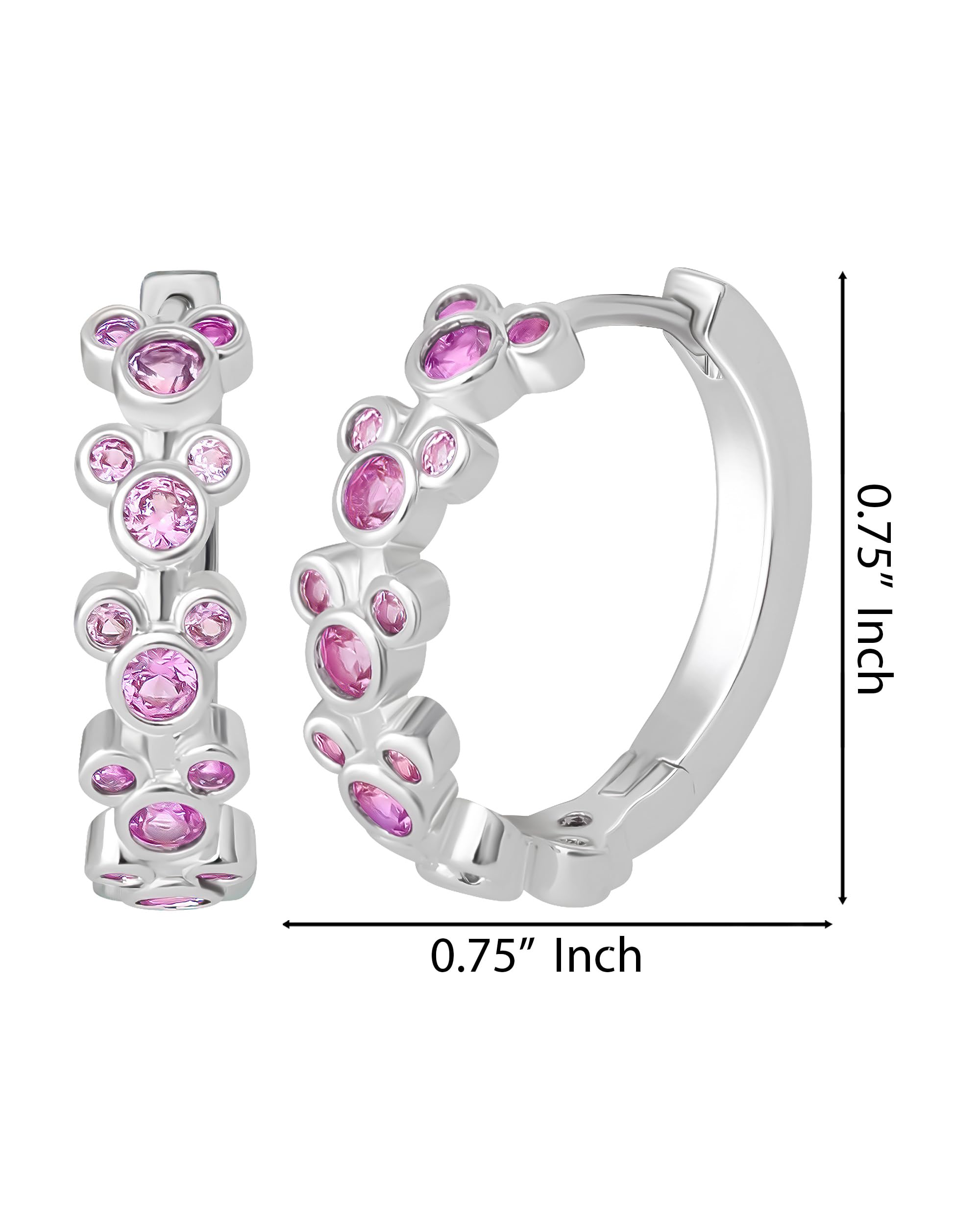 Mickey Mouse Endless Hoop Earrings for Women Official License, Silver Flash-Plated Pink Cubic Zirconia Disney Earrings