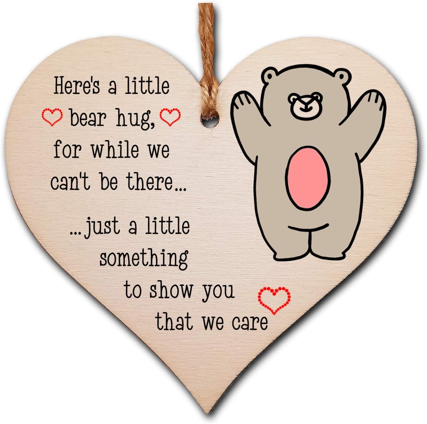 The Plum Penguin Handmade Wooden Hanging Heart Plaque Gift bear hug miss you cute rainbow family friends grandparents