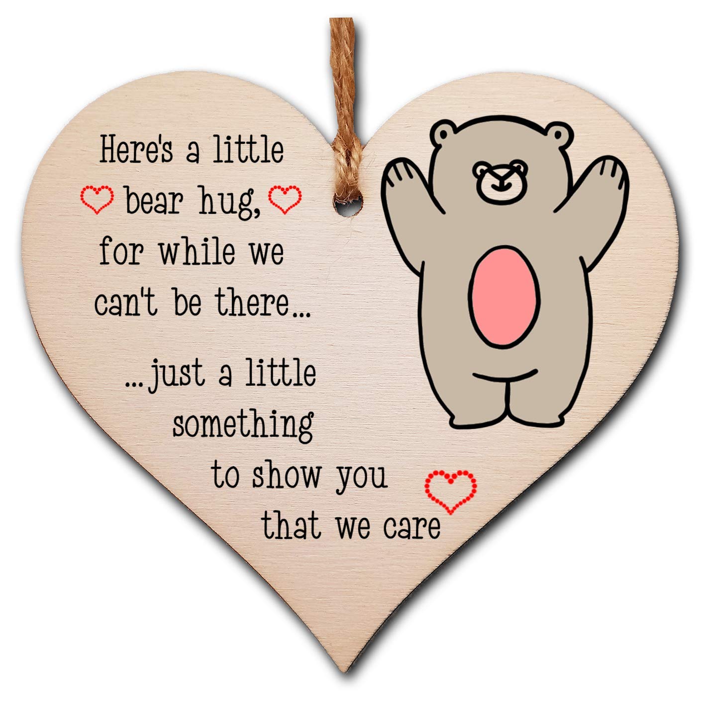 The Plum Penguin Handmade Wooden Hanging Heart Plaque Gift bear hug miss you cute rainbow family friends grandparents