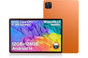 CALLSKY-TAB Android Tablets, 11 inch Octa-Core Processor Tablet with 2 Years Protection, 128GB Storage,12GB RAM, 6ft Charging Cable, 8000mAh Battery, Reinforced Type-C Port, Quad-Speaker, Orange