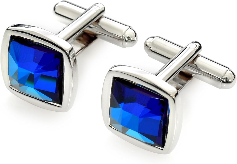 EJ Sutton Classic Swarovski Crystal Cufflinks, Royal Blue Amazon.co.uk