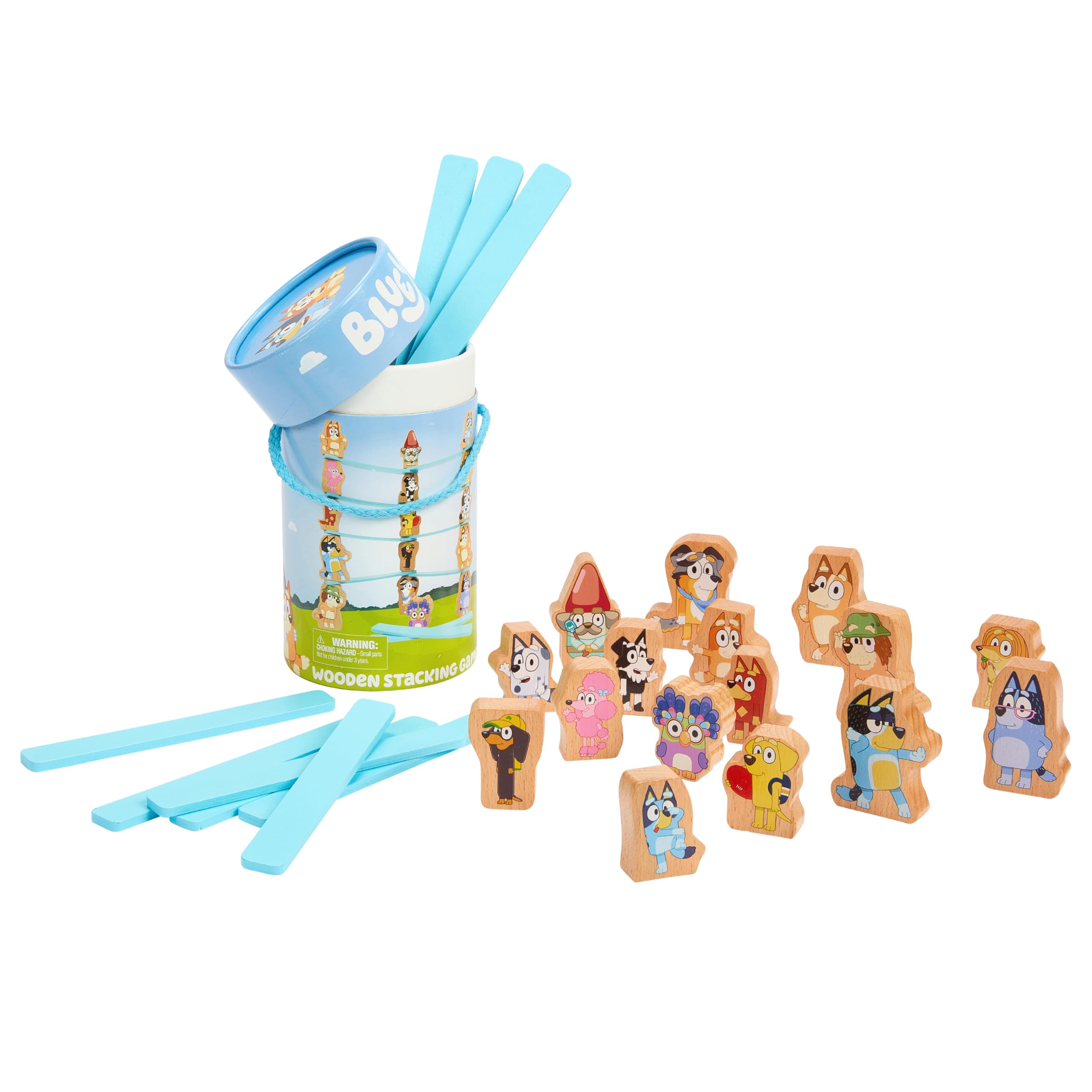 Bluey Stacking Game – Spin, Balance & Play with 15 Fun Character Pieces & Sticks, Exciting Wooden Stacking Game for Kids, Toddlers & Families Ages 3+