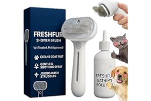 ACHUHE Dog Brush, Fresh Fur Shower Brush + Bathing Solution, 3 in 1 Self Cleaning Steamy Pet Brush, Dog Cat Grooming Tool for Long & Short Hair, Removes Loose Hair & Reduces Shedding (White)