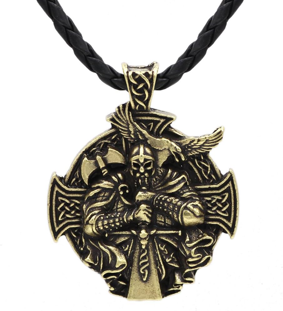 Men Norse Viking Odin Sword Raven Rune Pendant Necklace