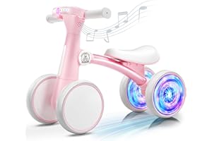 Ridego Colorful Lighting Baby Balance Bike for 1 Year Old Girls Gifts,Toddler Toys for 12-24 Month with Music,4 Silence Wheels Baby Walker,Toddler First Bike for 12-24 Month Birthday Toys Gifts
