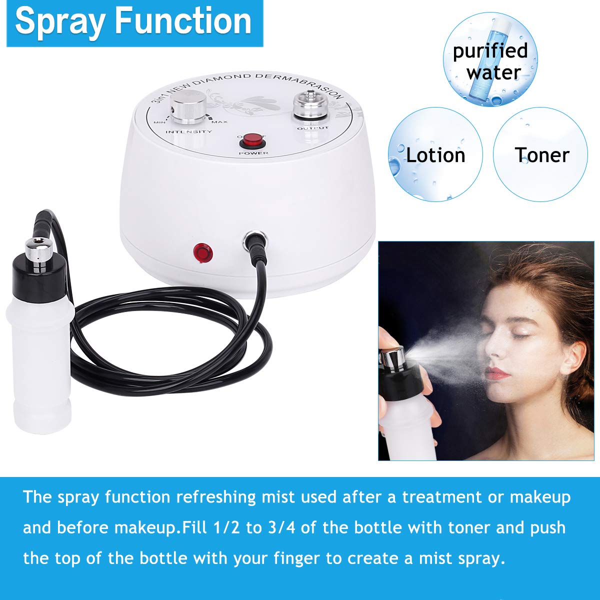 Microdermabrasion Machine, Beauty Star 3 in 1 Portable Diamond Microdermabrasion Dermabrasion Machine Facial Care Salon Equipment w/Vacuum & Spray including 360 Cotton Filters and 2 Plastic Oil Filte: Beauty