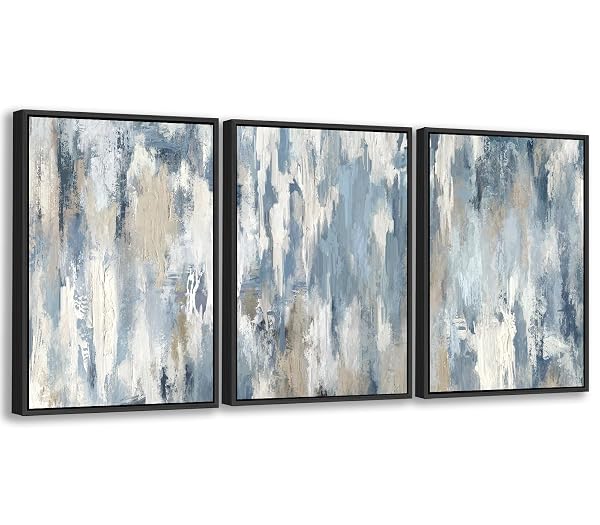 ASDCEUTICALS ABSTRACT FRAMED WALL ART – GREY BLUE LARGE WALL DECOR NEUTRAL BEIGE CANVAS PICTURES RUSTIC RETRO PAINTING PRINTS FOR LIVING ROOM BEDROOM BATHROOM KITCHEN OFFICE 20″ X 28″ X 3 PCS