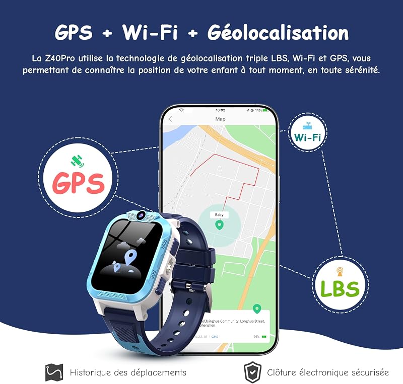 Montre Connectée Enfant 4G avec GPS, Appel Vidéo & Téléphone, SOS, Écran HD 1,85", IP68 Étanche, Mode École, Podomètre, Cadeau pour Fille et Garçon — photo 3 sur 8