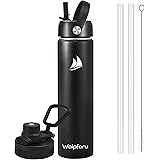 Waipfaru 24Oz Water Bottle - Stainless Water Bottle with 2 Lids & 2 Straws, Insulated Water Bottles Keep Hot and Cold, Wide M